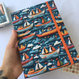 Caderno artesanal A5 - sketchbook - Barcos no Mar