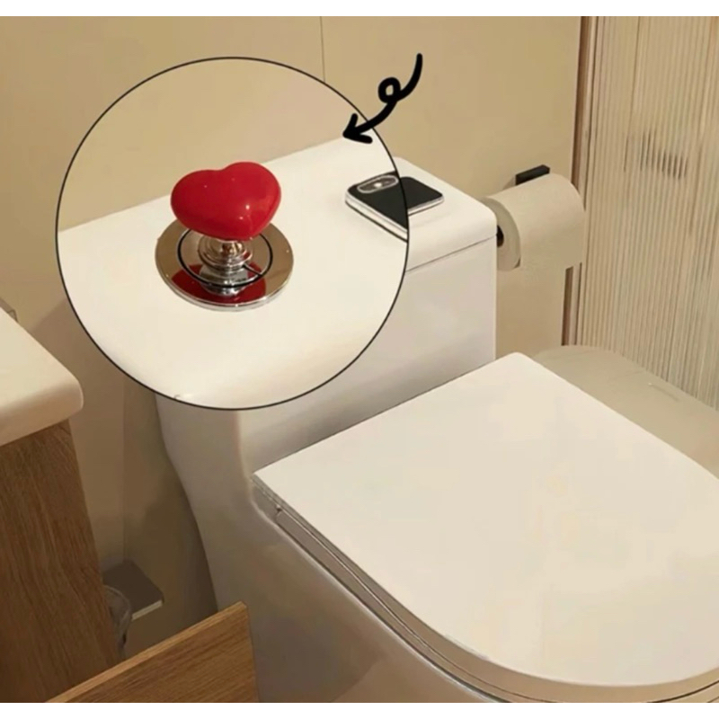 Botão Em Forma De Coração Vermelho Botão De apertar privada Interruptor De Tanque De Plástico, Tanque De Vaso Sanitário, Decorações De Sala De Banho, 1Pc