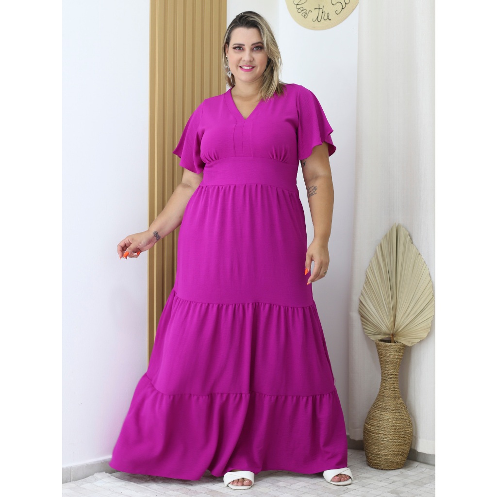 Vestido longo plus size moda evangelica fashion