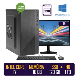 Computador Completo Intel Core I7 16gb de Ram Ssd 120gb Hd 1tb Monitor Led 19" Hdmi + Windows 10