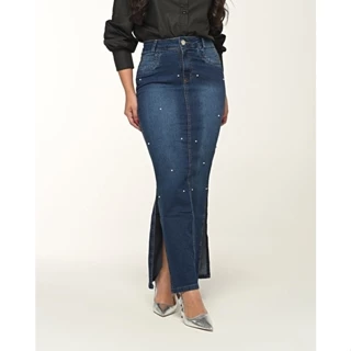 Saia Jeans Longa Pérola Moda Evangélica 7PALLAS