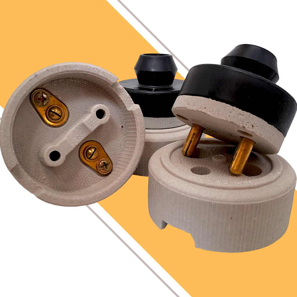 Conjunto de Tomada Cerâmica Industrial com Plug Macho 30a 380v Industrial Porcelana 2 Pinos