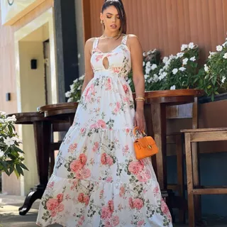 vestido longo Carpas, floral