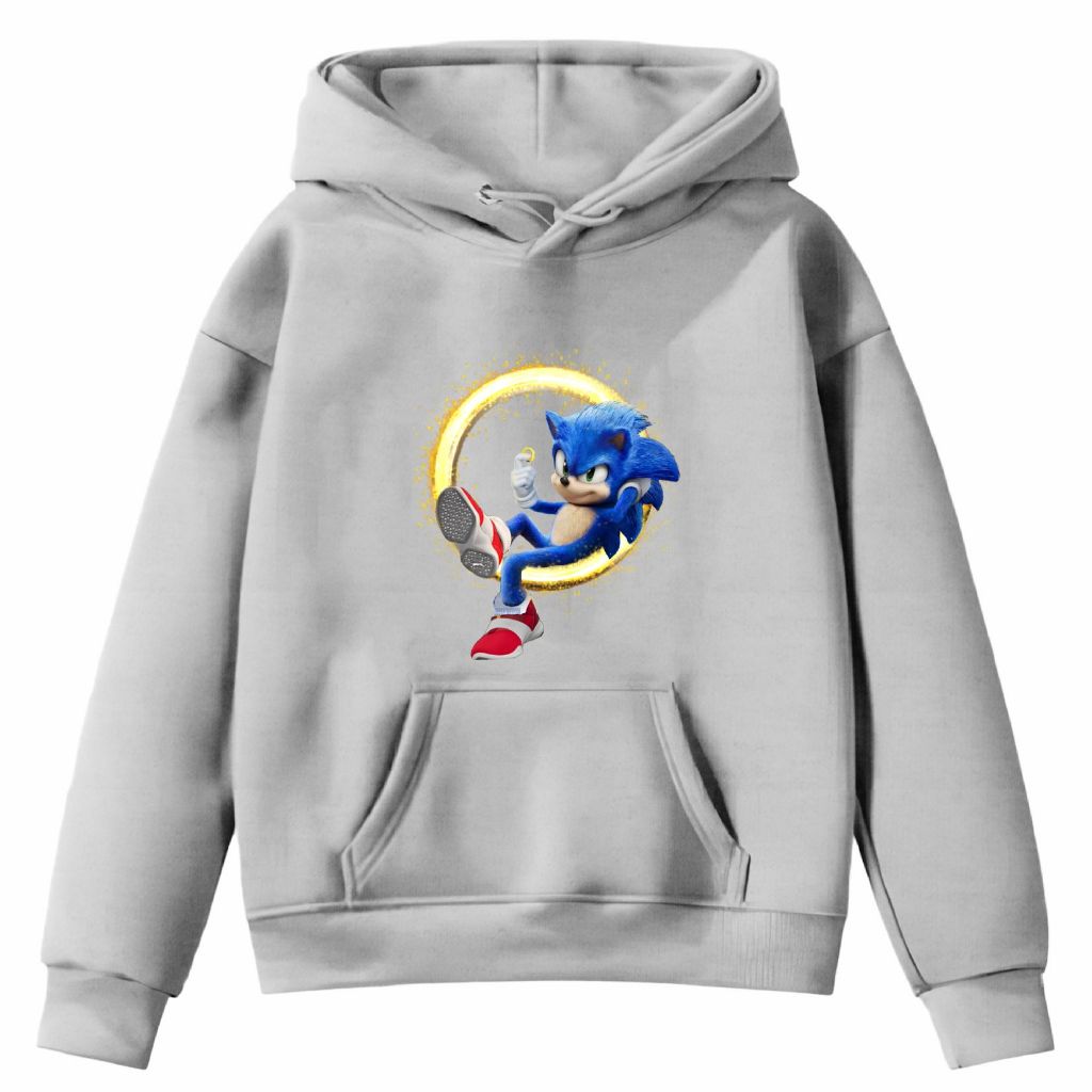 Moletom Infantil Corredor Son ic Ouriço Azul Desenho Carro Bolso Canguru Com Capuz Liso Shopping - Envio em 24H