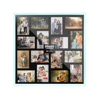 Quadro Multifotos 16 Fotos 10x15 Mural Painel Moldura 60x60 Parede Sala Quarto Decoração Retrato Criativo Pop Com Vidro