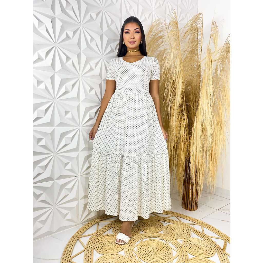 Vestido Longo Manga Curta Moda Evangélica