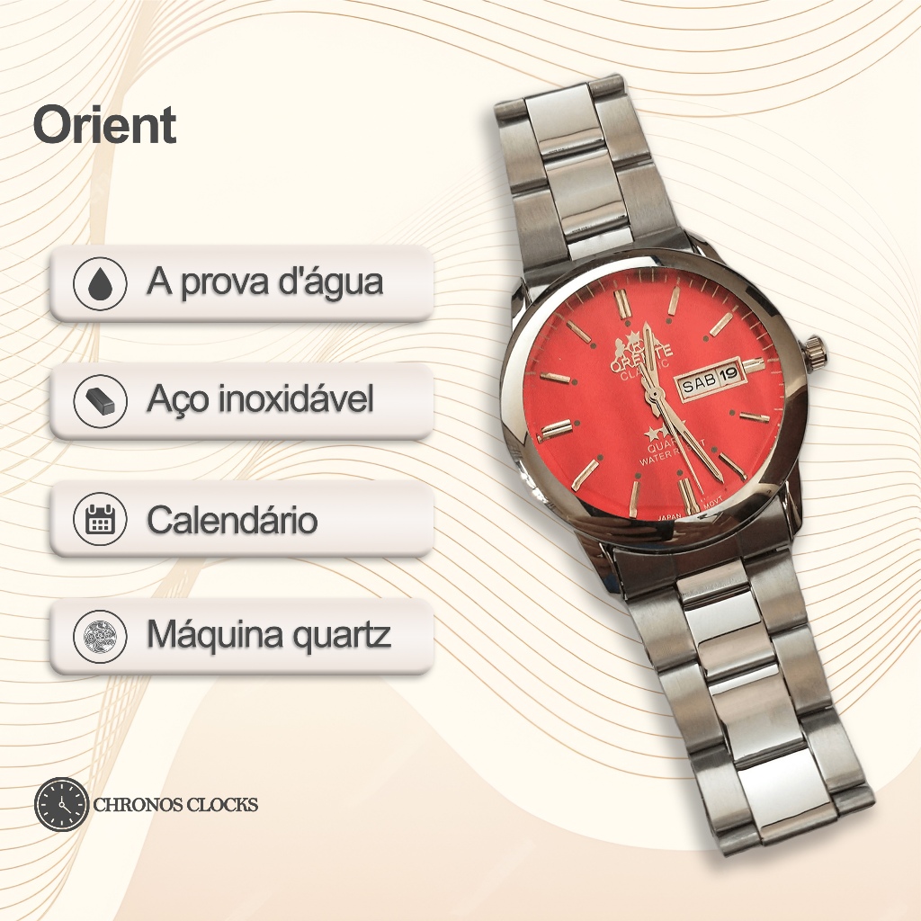 Relógio Masculino Orient Prata e Dourado A prova de Água Pulseira de Aço Inoxidável