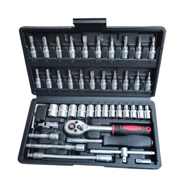 Preto 46 Peças Maleta Completa Linha Premium Kit Chaves Jogo Catraca Reversível Com Soquetes