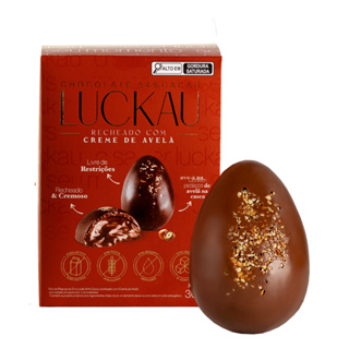 Ovo de Páscoa Chocolate 54% Cacau recheado com Avelã - Sem glúten, lactose e açúcares - Luckau - 300g