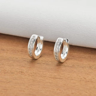 Brinco Masculino 11mm Argola Neymar Prata Cravejada Zirconia Banhado a Ouro Branco