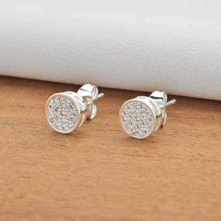 Brinco Redondo Prata Cravejado com Zirconias Banhado a Ouro Branco