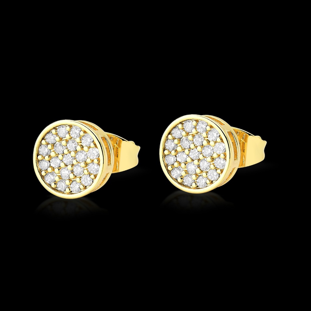 Brinco Redondo Cravejado com Pedras Zirconia Banhado a Ouro 18k Dourado