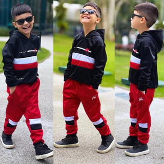 conjunto infantil masculino de frio Moletom Chimpa calça e casaco capuz e zíper 2 4 6 8 10 e 12 anos