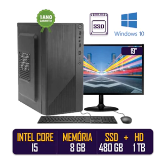 Computador Pc Cpu Completo Intel Core I5 8gb Ssd 480 Gb Hd 1 Tb Monitor 19"