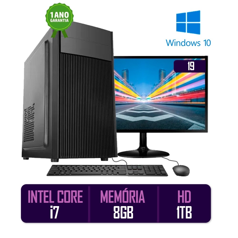 Computador Cpu Intel Core I7 8gb Hd 1tb C/ Monitor 19" Led Hdmi