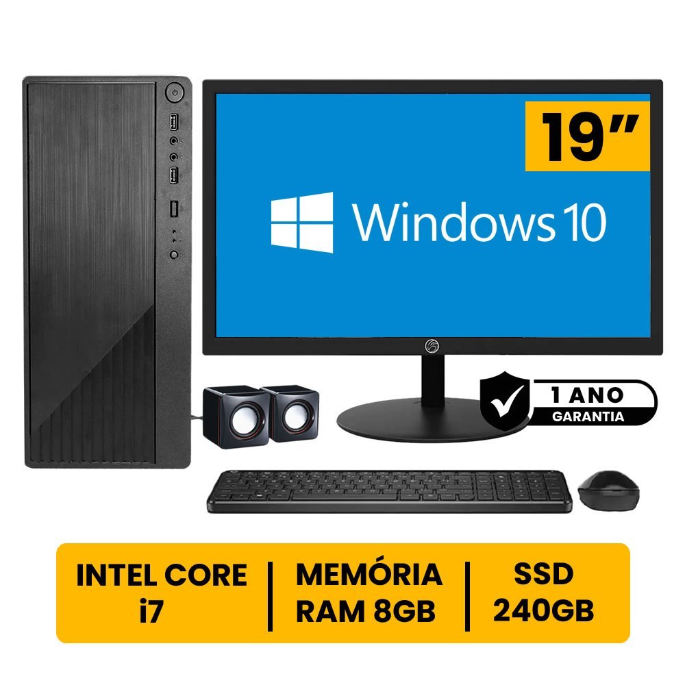 Computador Completo Intel Core I7 8gb Ssd 240gb Monitor Led 19" Hdmi C/ Windows 10