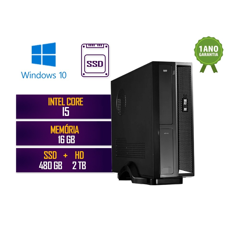 Computador Cpu Slim Intel Core I5 16gb de Ram Ssd 480gb Hd 2tb com Windows 10