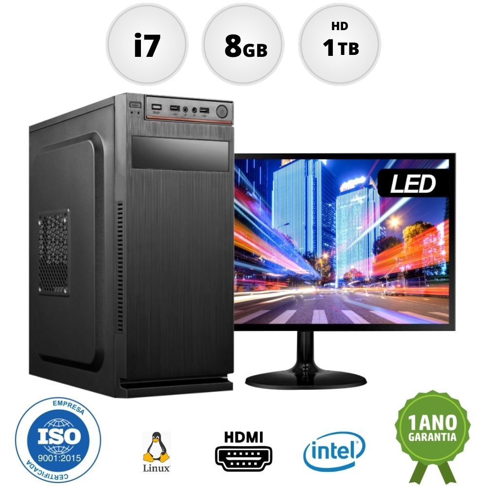 Computador Pc Cpu Completo Intel Core I7 8gb 1tb Monitor 19 Led Hdmi Bestpc