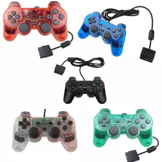 Controle PS2 Transparente Doubleshock 2 Com Fio Analógico - Diversas Cores