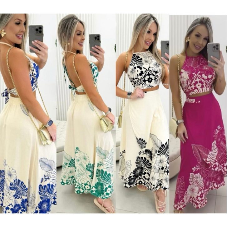 Conjunto Saia Envelope e Cropped Floral Envelope Feminino Estampado ...