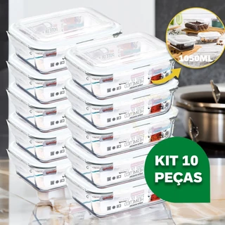 Kit 10 Potes Vidro Hermético 1040ml Marmita Fitness Premium
