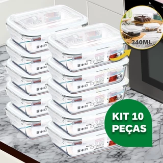 Kit 10 Potes Vidro Hermético Mantimentos Marmita 370ml Premium