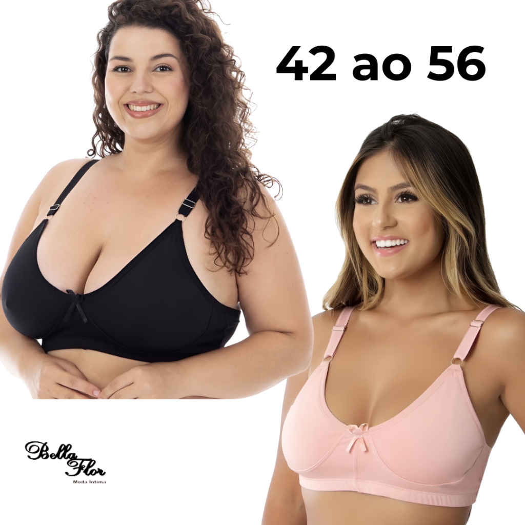 Sutiã Luana sem bojo plus size em algodão que veste do 48 até o 58.