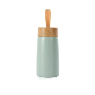 Garrafa Térmica Inox 250ml Tampa Bambu C/ Alça Clean Hidratação Mini Enjoy Escola Feminina