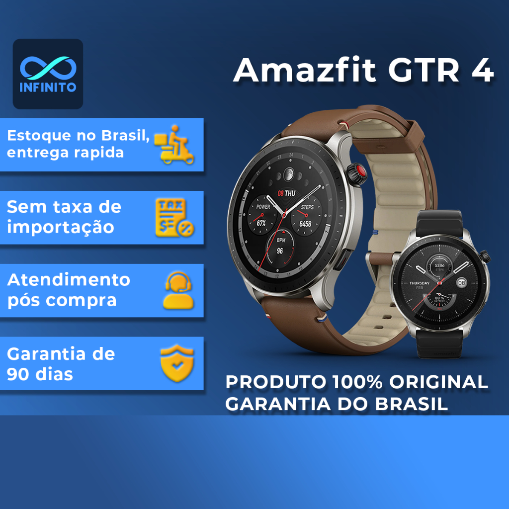 Relógio Inteligente Smartwatch Amazfit GTR 4 Original Tela 1,43" GPS Versão Global Esportivo a Pronta Entrega