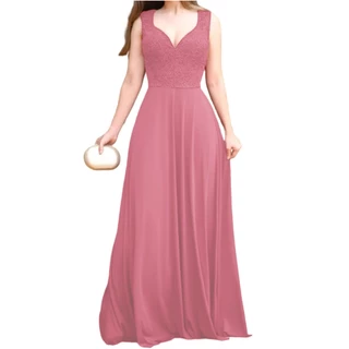 Vestido Feminino Longo Para Festa Com Renda No Busto