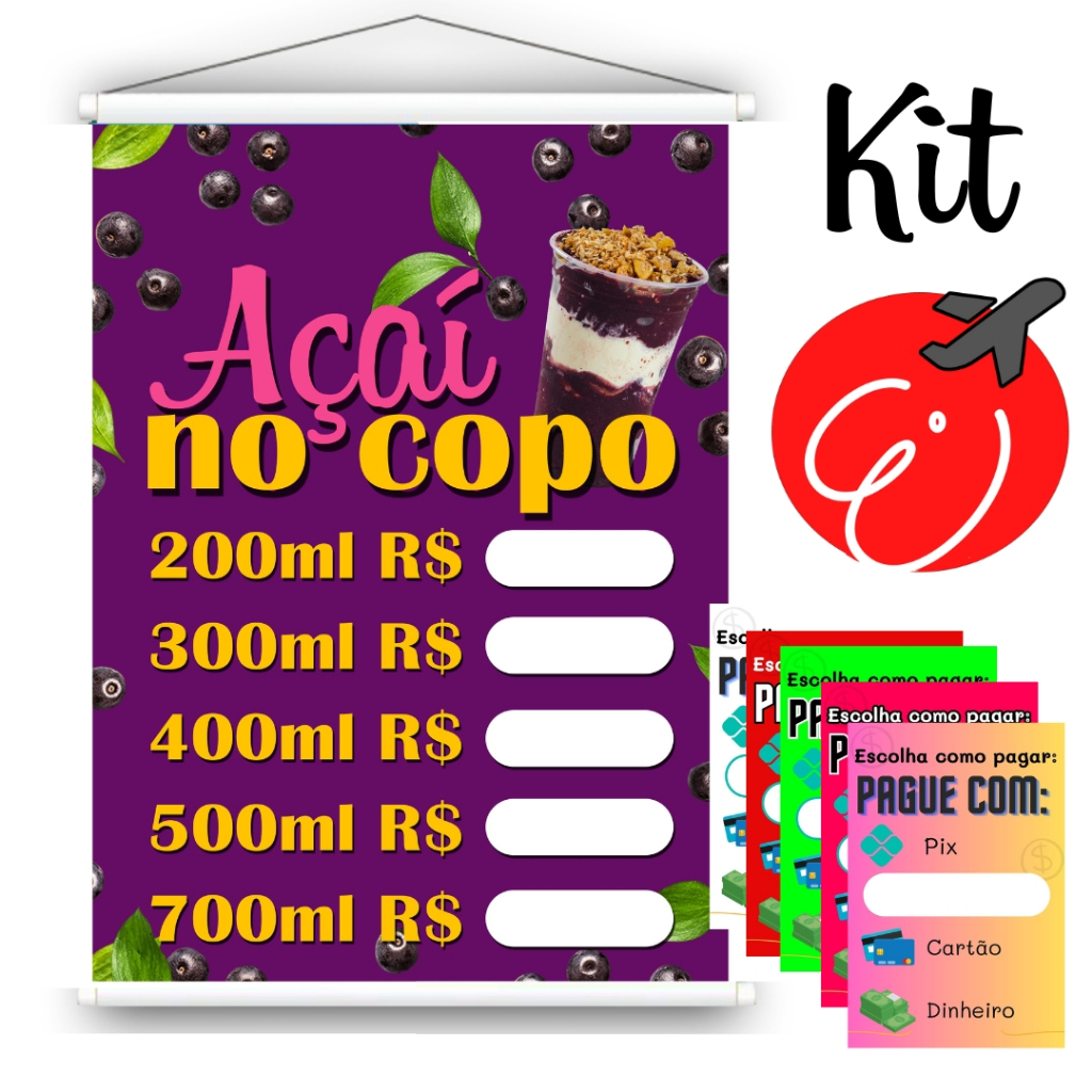 Kit Placa PIX + Banner Açaí Tam: P M e R1 SEM ALTERAR Não mancha