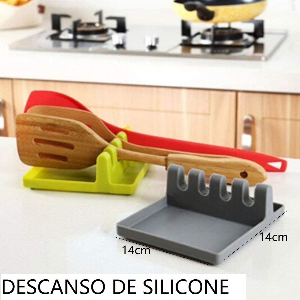 Suporte Multiuso De Silicone 14x14x3cm Universal Descanso Apoio para Colher Talher Tampa Parede Bancada Utensilio DeCozinha