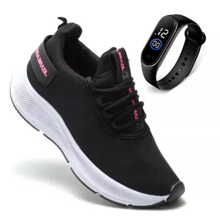 Tênis Feminino Esportivo Amanda Brazil Academia Caminhada Treino Cross Fit Fitnes + Relógio Digital Led