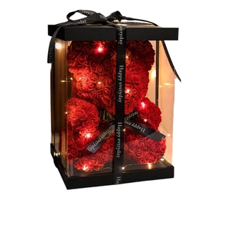 Presente Luxuoso Para Mãe, Namorados, Urso de Pelúcias Coberto com Rosas Eterna + Luz Led + Caixa Decorada