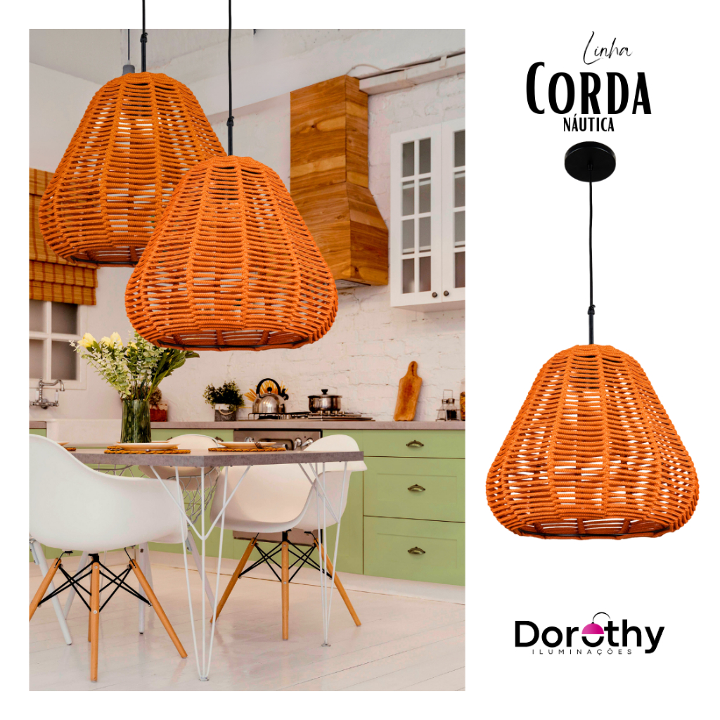 Luminária Pendente Catarina - Corda Náutica Rustico Trançado