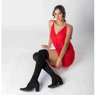 Bota Feminina Cano Longo Solamello Over The Knee Salto Alto Grosso
