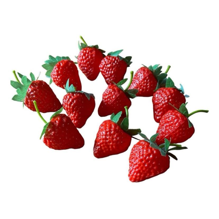 24 Morangos 4cm Toque Real Artificial Fruta Realista