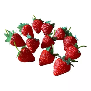 24 Morangos 4cm Toque Real Artificial Fruta Realista