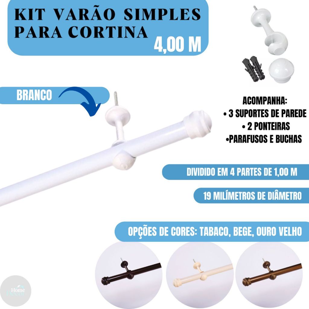 Kit Varão Para Cortina 4,00 Metros 19mm