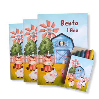 KIT Livrinho Revistinha de colorir com Giz de Cera Fazendinha Azul Aquarela Lembrancinha Aniversário