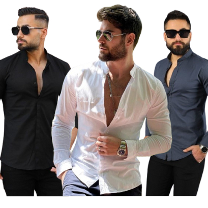 Kit 3 Camisa Masculina Social Gola Padre SlimFit Luxo Camisa Social Masculina