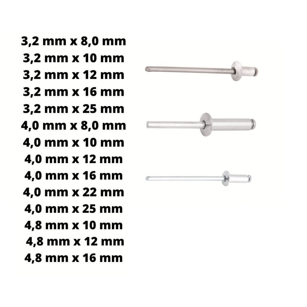 Rebite Pop Repuxo Alumínio Diversos Tamanhos - KIT 100 PEÇAS | Shopee ...
