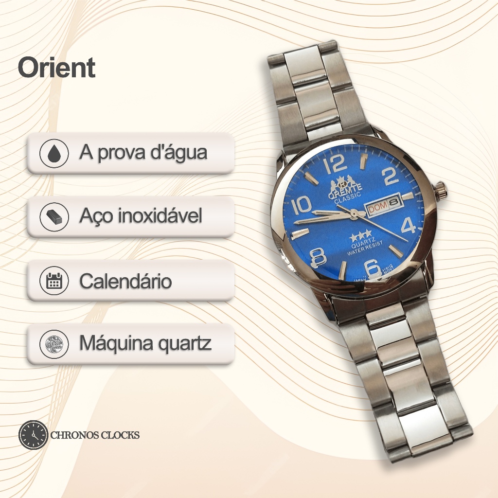 Relógio Orient Masculino Prata Pulseira de Aço Inoxidável A Prova de Água