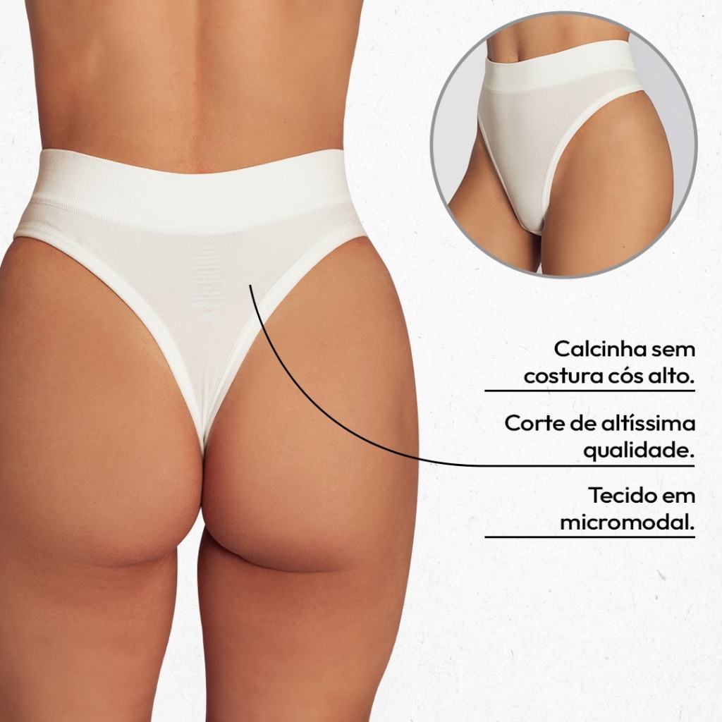 Kit 5 Calcinhas Cós Alto Micromodal Feminina Alta Qualidade