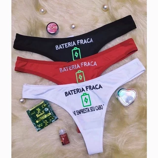 Kit 3 Calcinha tanga cavada Frase Personalizada Tamanho Único