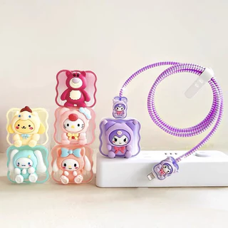 Capinha Protetora de Carregador e Cabo USB Iphone Fofos Kuromi kitty melody Ursinho