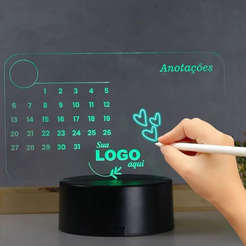 Luminária Led Calendário 3d com Caneta Abajur de Mesa Decoração Luz Noturna