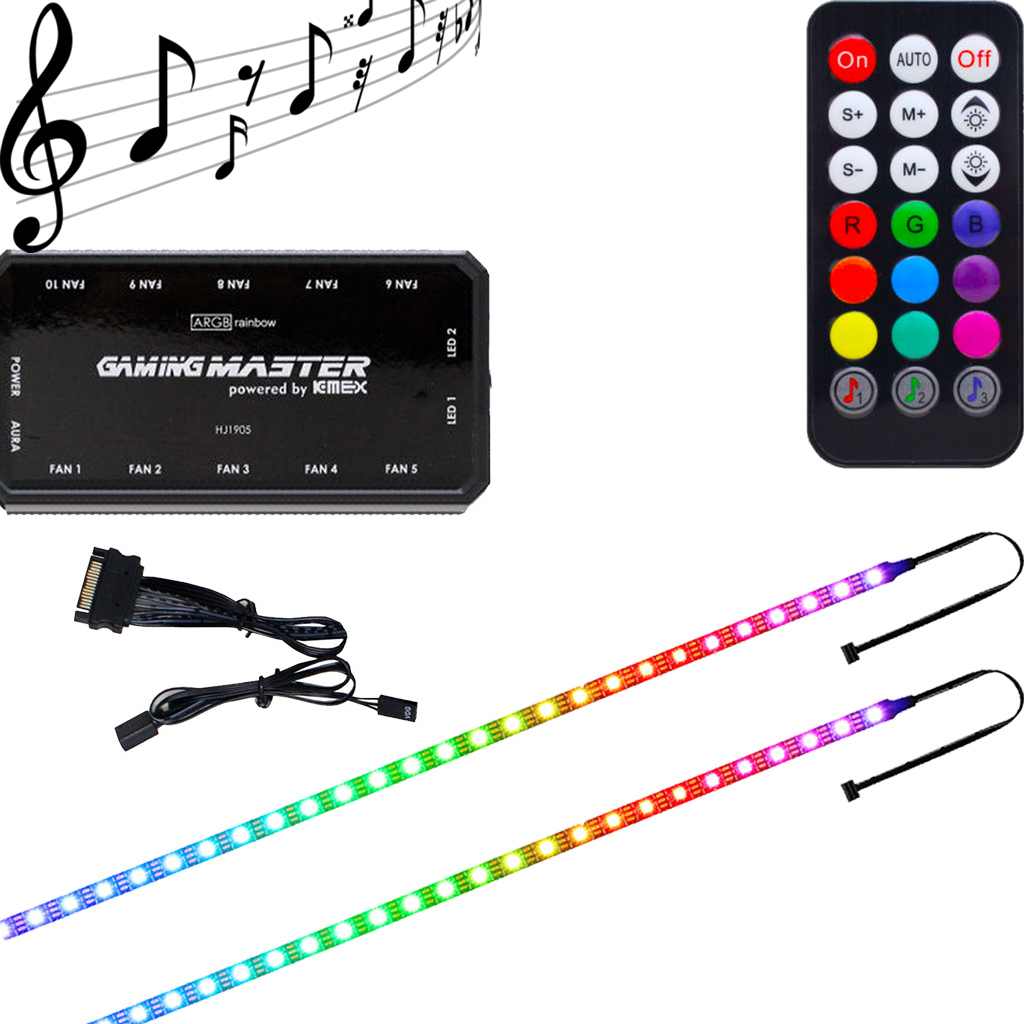 Controladora ARGB Para Cooler Fans 6 Pinos 5v Suporta 10 Fans + Controle Remoto + Fita Led + Cabos