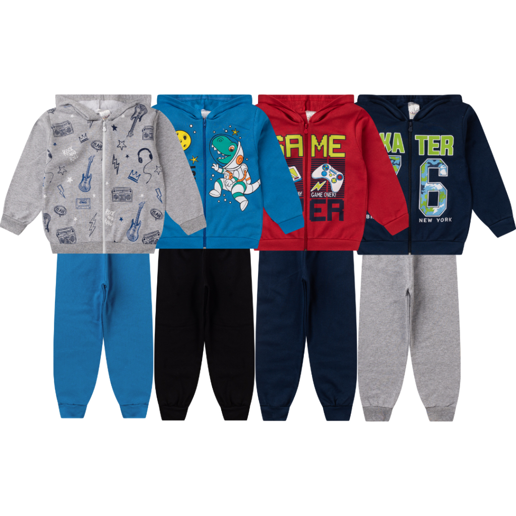 Kit 4 Conjunto Moletom Infantil Menino Jaqueta Ziper Inverno