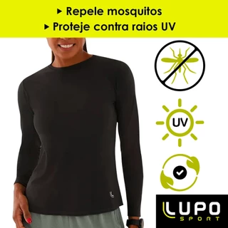 Camiseta Lupo Feminina Repelente Contra Insetos Mosquitos Blusa Manga Longa Proteção Solar Upf Uv 50+ Camping Pesca Corrida Microfibra